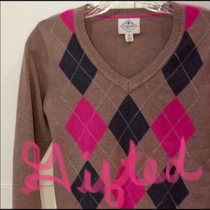 St. John’s Bay Argyle tan, pink & brown Sweater